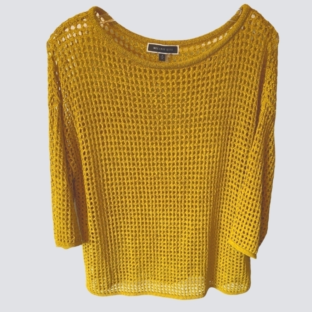 MELANIE LYNE Open Knit Sweater Crew Neck Size Small